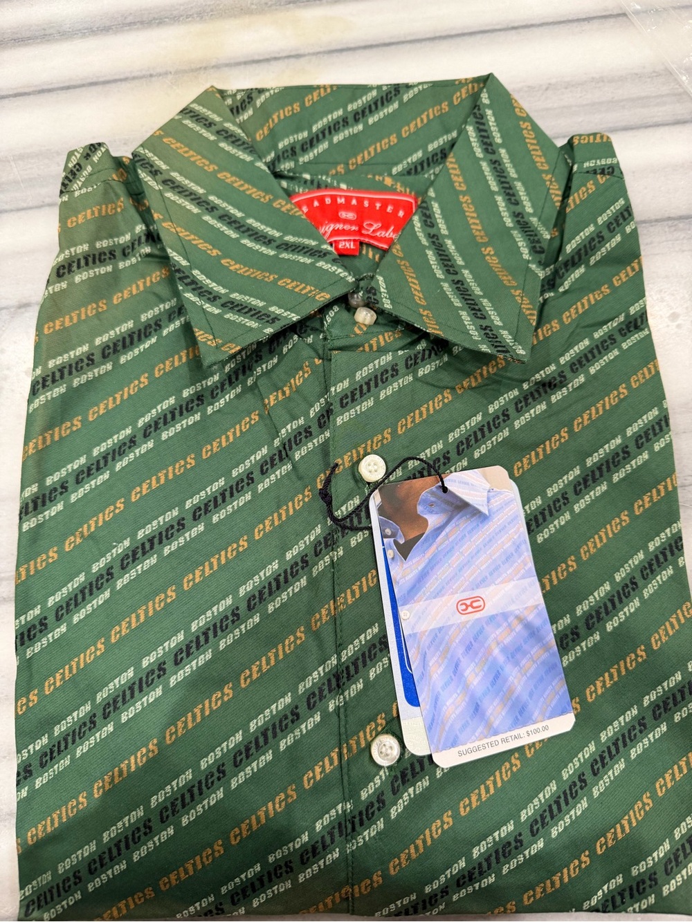 Boston Celtics NBA Headmaster Designer Label Button-Up Shirt - Green - Size 2XL